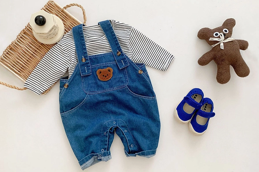 Overall & Striped Blouse Set